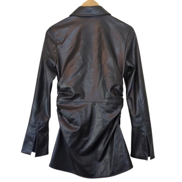 Zara Black Faux Leather Fitted Long Shirt NWOT - Picture 7 of 14
